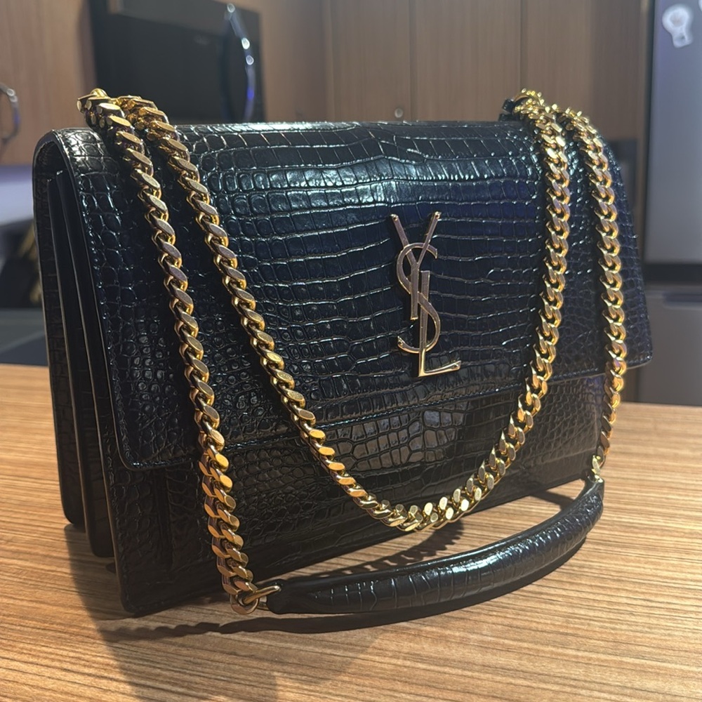 Yves Saint Laurent Black Gold Large Sunset Croc